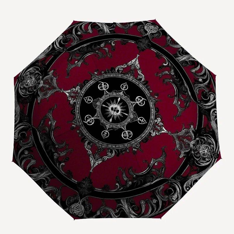 Dark Gothic Mandala Wall Art: Intricate Design for Your Space Umbrella, Cute Umbrella with Cute Design, Portable 3-Fold Compact Umbrella for Men & Wom