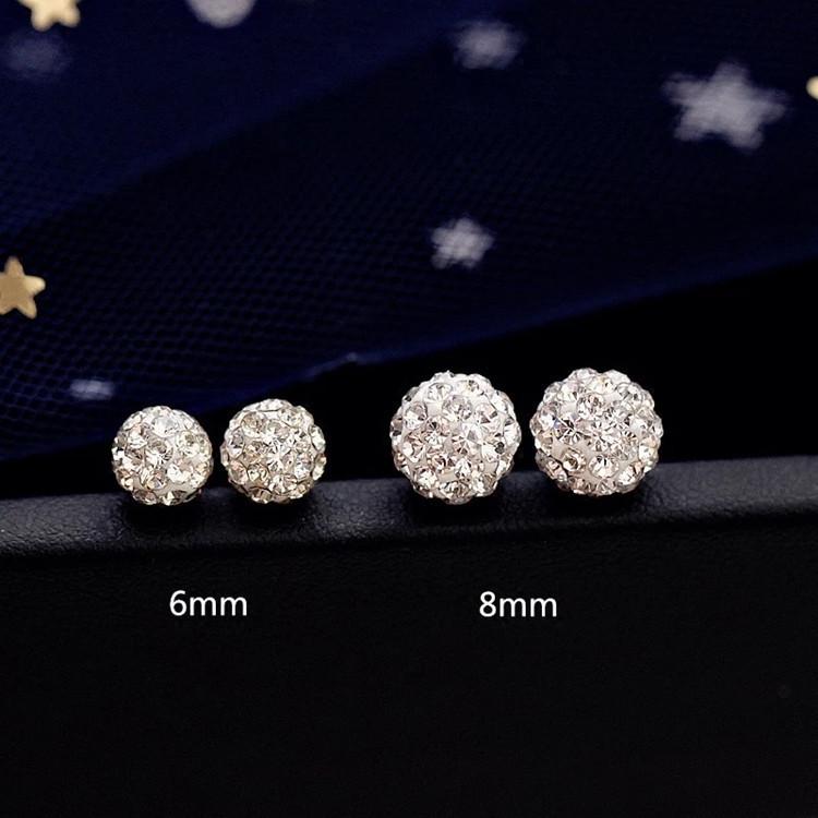 Korean White Rhinestone Ball S925 Sterling Silver Women s Stud Earrings
