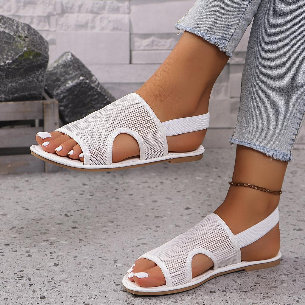 Korean Version Of The New Flat-Bottomed Breathable Mesh Sandals Women'S Large-Size Breathable Beach Cool Slippers Casual Women'S Shoes