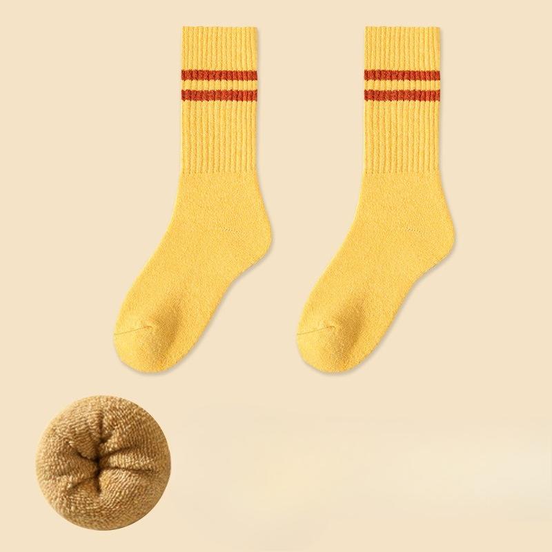 Women's Autumn and Winter New Velvet and Thick Warm Striped Moon Tube Wool Socks