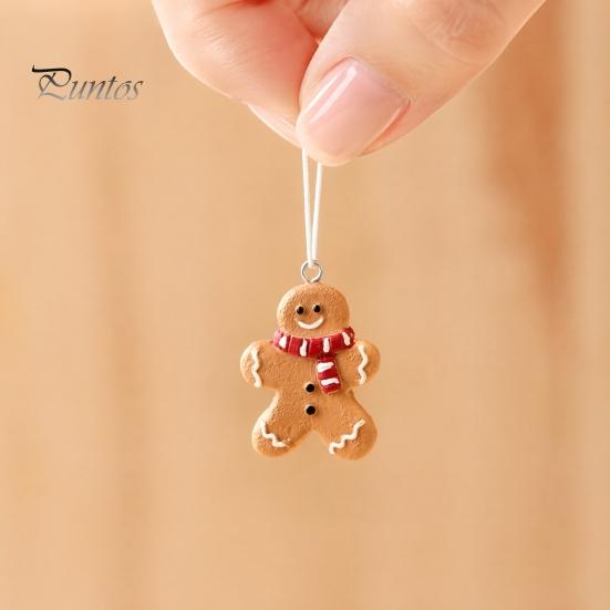 Red White Xmas Ornaments 4 Pcs Gingerbread Christmas Ornaments, Candy Cane, Tree, Lollipop, Durable Resin Holiday Man Tree Hanging Decoration for Home