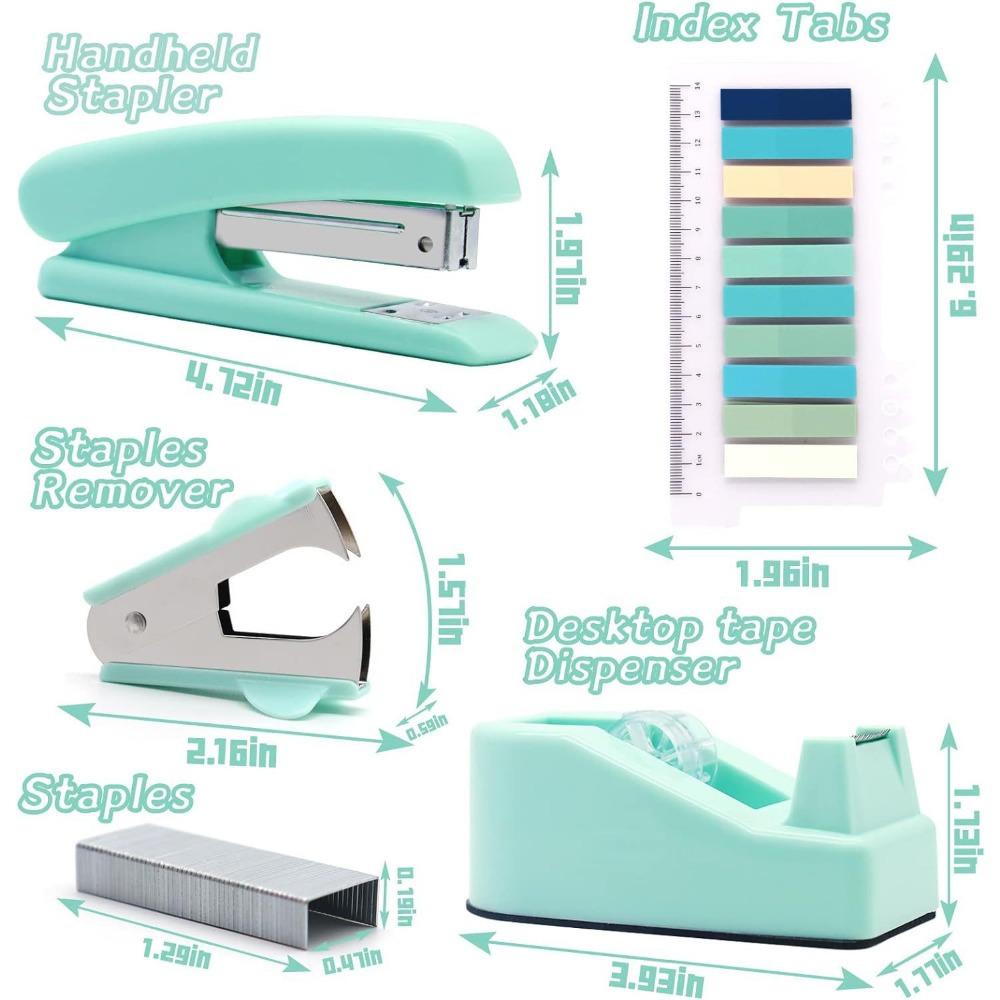 Green Desktop Office Set, Stapler, Scissors, Tape, Stapler, Staple Set