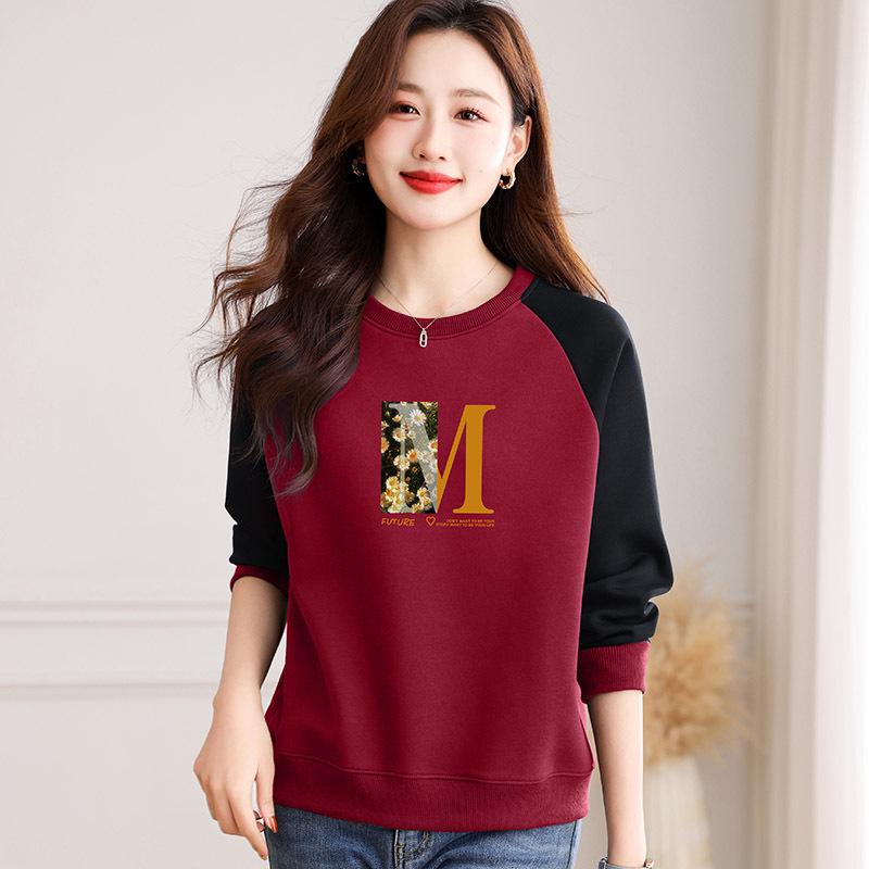 

Женская толстовка с круглым вырезом - стиль весна/осень-зима 2025 г., модный бархат плюс, принтованное плетение, повседневный универсальный топ 4XL (155-170 jin)