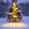Holiday Decorative Yard Lighting Solar Christmas Tree Waterfall Light, 11.5FT 346 LED Powered String Light Star Decor with Moon Topper for Garden,
