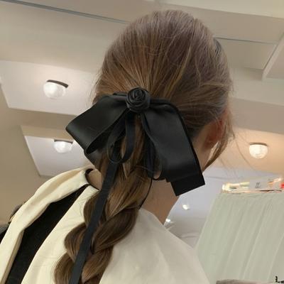 Retro Black Camellia Flower Ribbon Hairpins Womens Temperament Bow Barrettes Lady Party HairClips Decoration Fashion Accessories