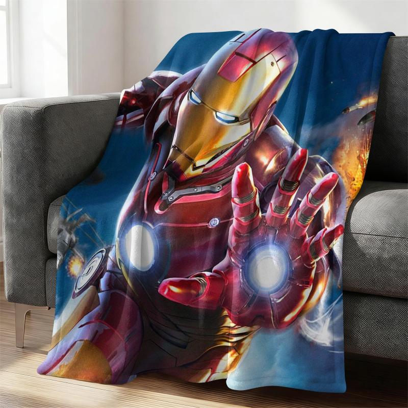 Iron Man Superhero Print Flannel Blanket Office Soft Thick Fluffy Lightweight Warm Throw Sofa Bed Cover Home Decor Kids Gift