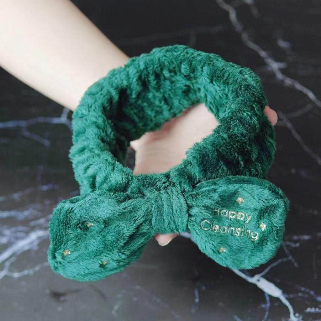 Green Plaid Christmas Bow Headband for Girls - Embroidered Flannel Hair Tie
