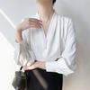 Spring/Summer V-neck Chiffon Shirt for Women OL Professional Long Sleeve Shirt for Women