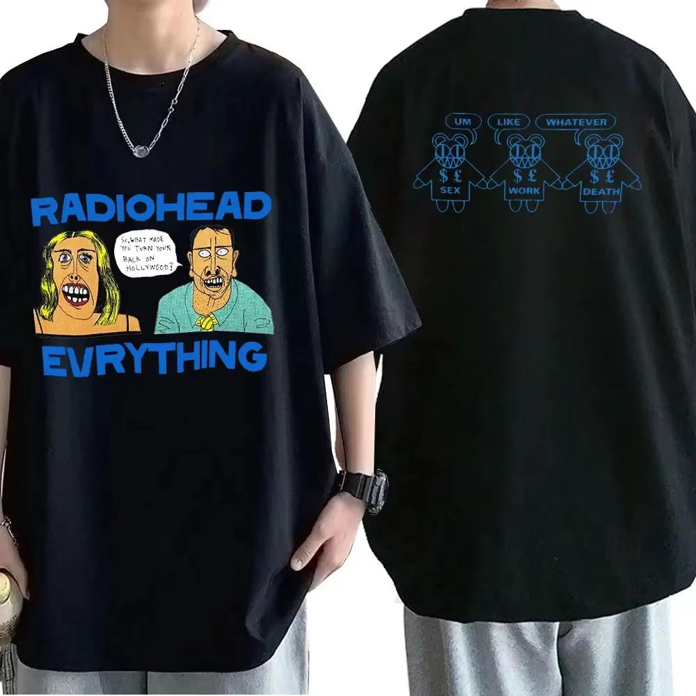 Oversized Retro Radiohead Printed T Shirt Album Graphic Tee Band Music Tour Shirt Men Women Unisex Cotton Casual Streetwear