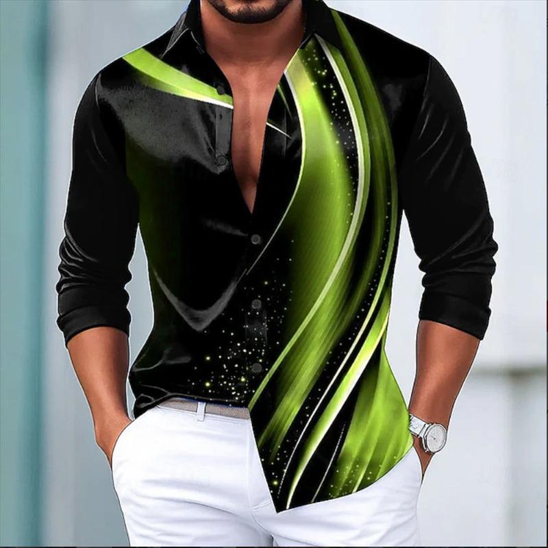 New Men's Shirt Long Sleeve Silk Shirt Luxury 3D Leaf Print Flap Collar Paisley Shirt Men's Clothing Top