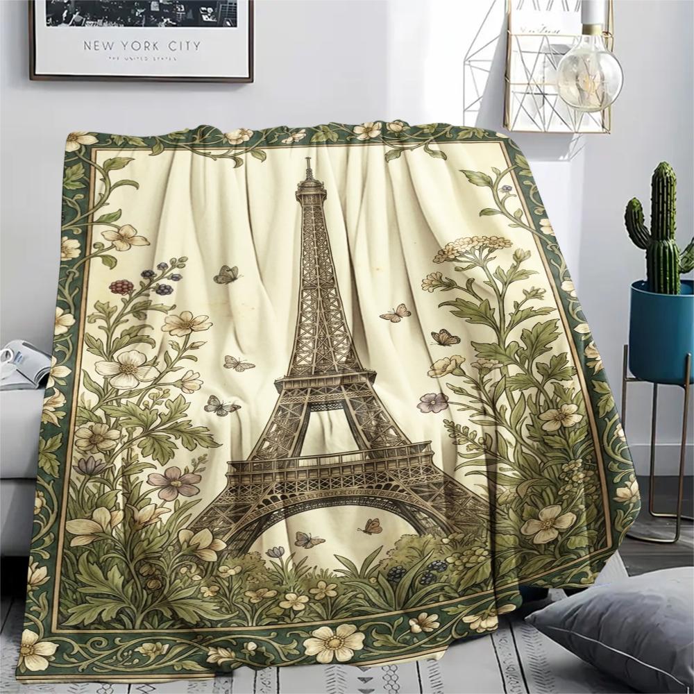 Paris Eiffel Tower Print Flannel Blanket, High Quality Comfortable for All Seasons, Home Decor, Warmth and Comfort, Perfect for Christmas Gifts95