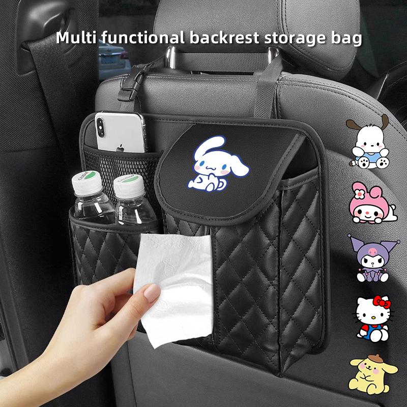 Sanrio Car Seat Back Storage Bag Leather Organizer Cinnamoroll Kuromi Hello Kitty Pochacco Pompompurin Mymelody Auto Collecting