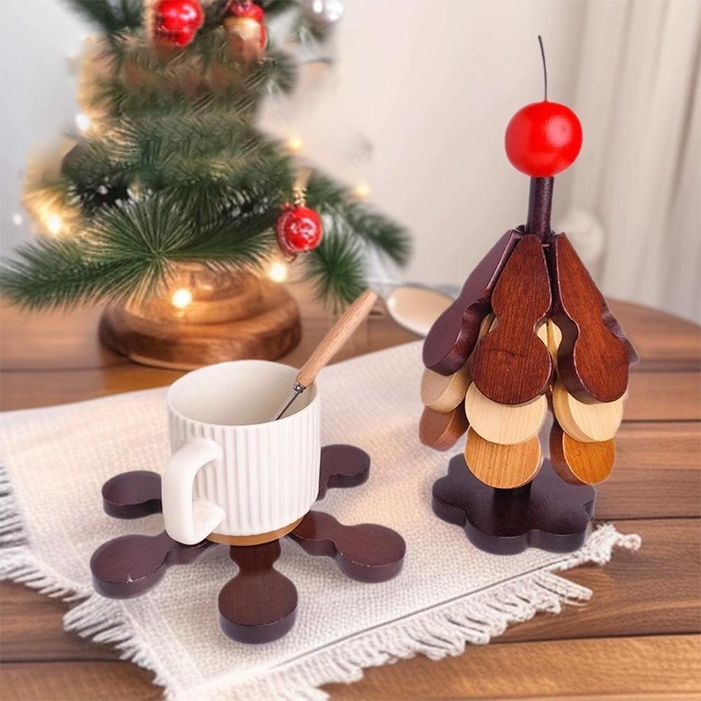 3PCS Tree Design Table Anti Scalding Mat Home Decoration Heat Resistant Table Mat Coaster Wood Placemats Pot Festival Gift
