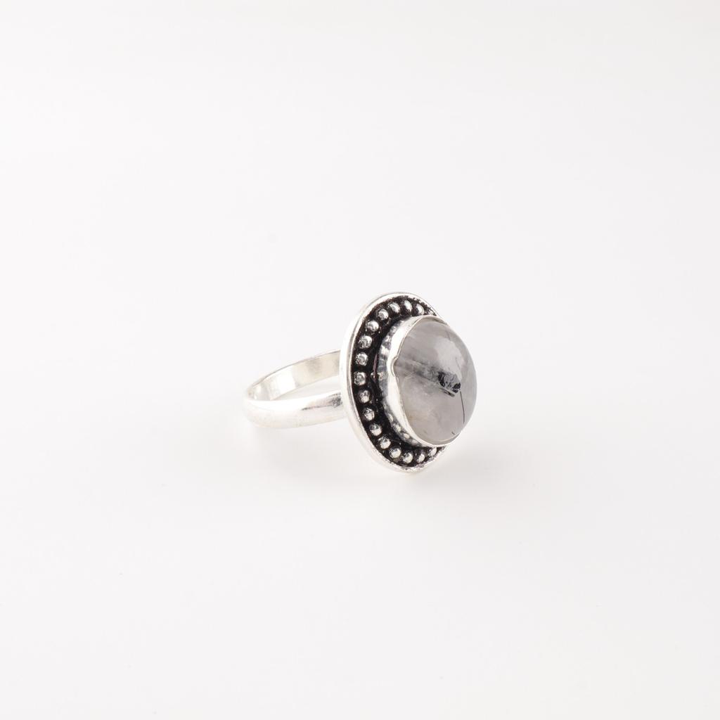 Bague Fait Main en Argent Sterling 925 avec Pierre Gemme Rutile Noir Pour Filles RR-62-24