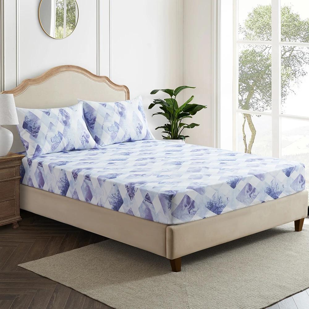 Colorful Plaid Fitted Sheet Twin Queen 3Pcs Geometric Grid Bed Sheet Set Microfiber Lattice Checkerd Bed Sheets - Deep Pocket