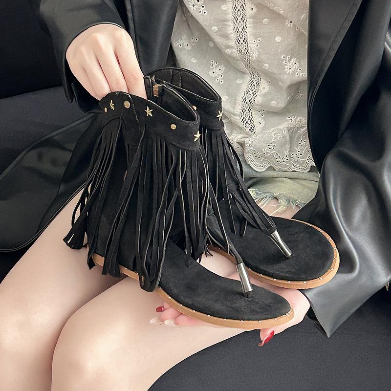 Fringed Shoes Rivet Sandals New Herringbone Insole Height-increasing Cool Boots