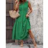 Women's Casual And Fashionable Color V-Neck Button Sleeveless Long Dress Long Dress