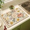 Flower Print Draining Mat Super Absorbent Drain Pad Table Mat Dish Drying Mat  Table Decor