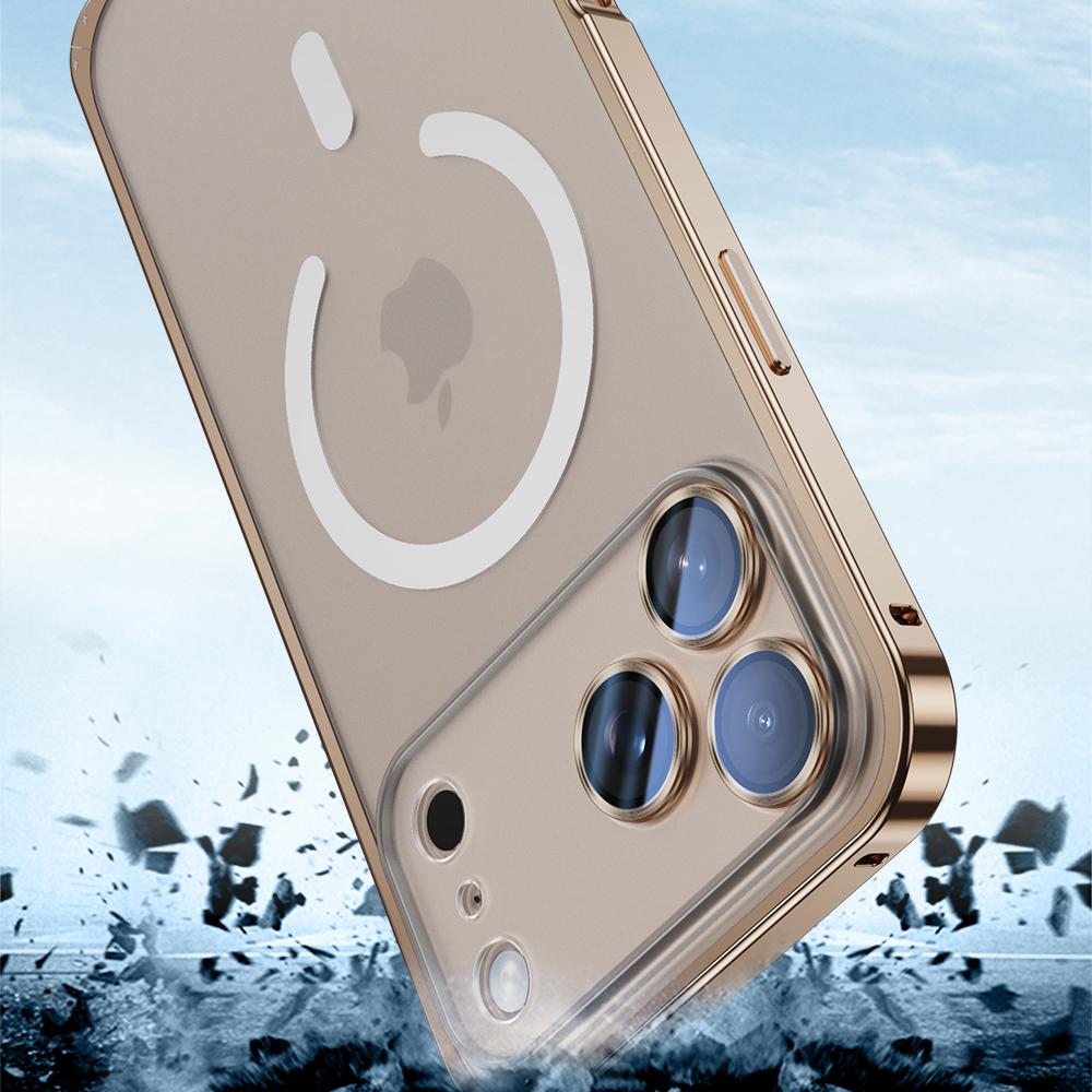 For iPhone 17 Pro Max Metal Clear Case Compatible with MagSafe Safety Lock Back Cover