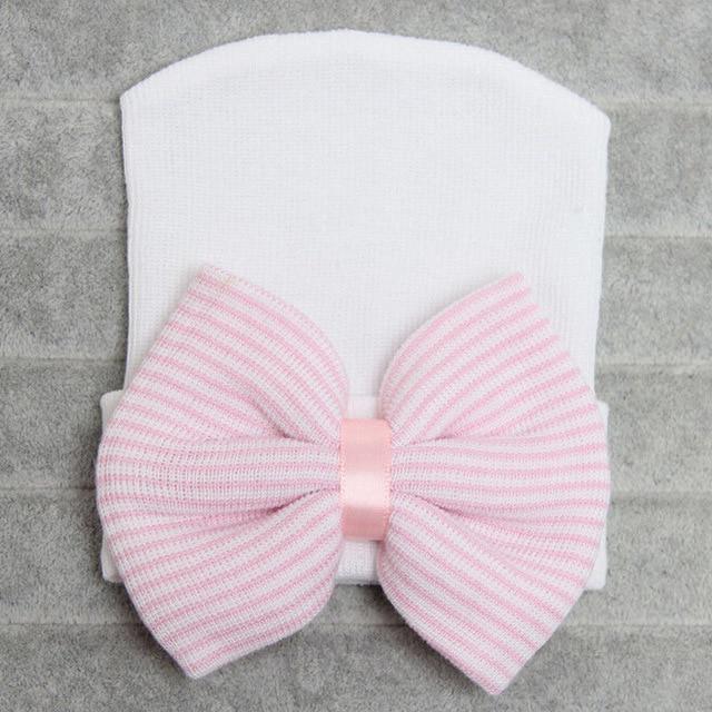 Newborn Baby Girls Striped Headband Headwear Toddler Soft Beanie Hat with Bow