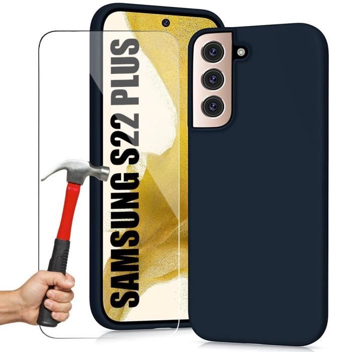 Coque Silicone - Samsung - S22 Plus - Bleu Marine - Anti-choc - Souple - 2 Verres Trempés