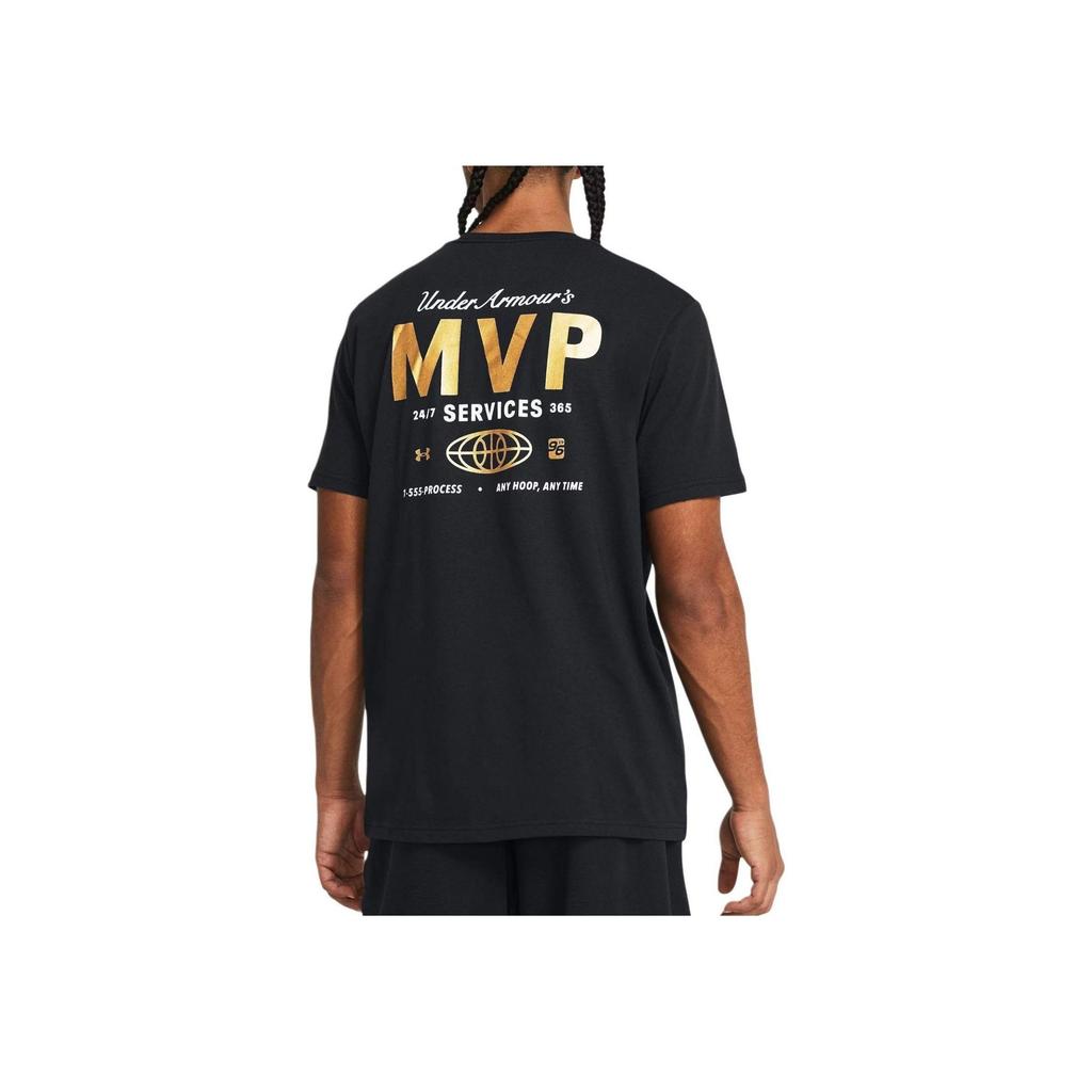 Under Armour Ua Mvp Services Buchstabenaufdruck Rundhals Kurzarm T-Shirt Herren T-Shirts Schwarz 1384288-001
