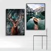 Nordic Poster Nature Landscape Canvas Painting Wall Art Mountain Lake Deer Print Decorative Pictures for Living Room Home Decor