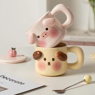 1set 400ml Cute Pig Coffee Mug with Lid and Spoon Creative Home Milk Breakfast Couple Cups Drinkware Gifts for Home Office Tea