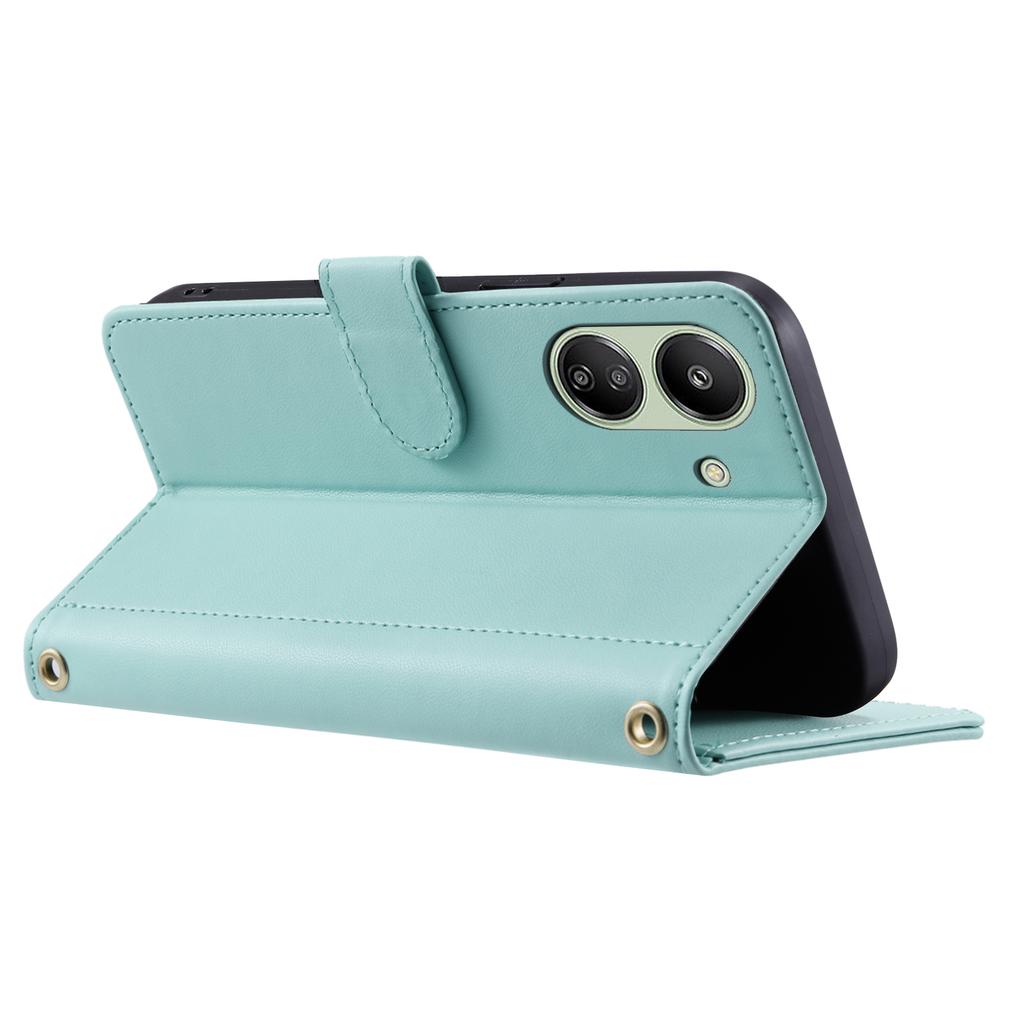 For Xiaomi Redmi 13C 4G/Poco C65 4G Case Wallet Rhombus Grid Pattern Phone Cover with Hand Strap