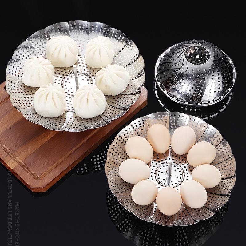 HANYANG 304 Stainless Steel Folding Steamer Tray Steam Rack Steam Drawer Telescopic Lotus Fruit and Vegetable Tray Draining Tray