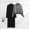 Completi da Donna 2 Pezzi Autunno Inverno Abito Maglione in Maglia Manica Lunga Collo Alto Abiti Ampi Sciarpa Poncho con Bottoni Set Lounge Tuta da Ginnastica per Donna