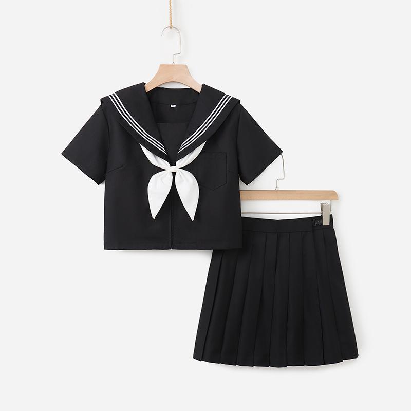 Uniforme JK Trois-Pièces Noir: Costume d'écolière orthodoxe japonais avec jupe courte douce
