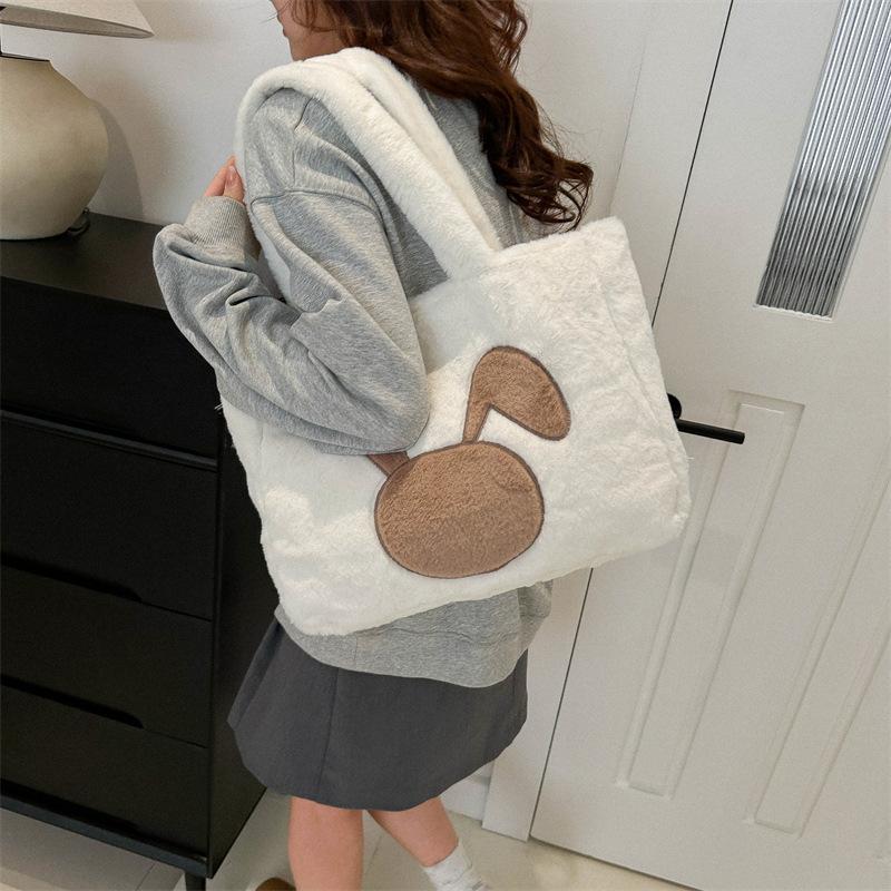 Cute Plush Large Capacity Tote Bag for Women New Fashion Trend Shoulder Bag Casual Simple Handbag