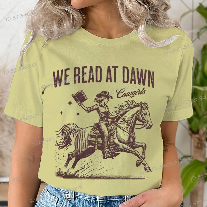 

We Read At Dawn Cowgirl Tshirt Vintage Country Bookish Tops Gift for Book Lover Tee Bookish Cowgirl Retro Funny Reading Tshirt 4XL