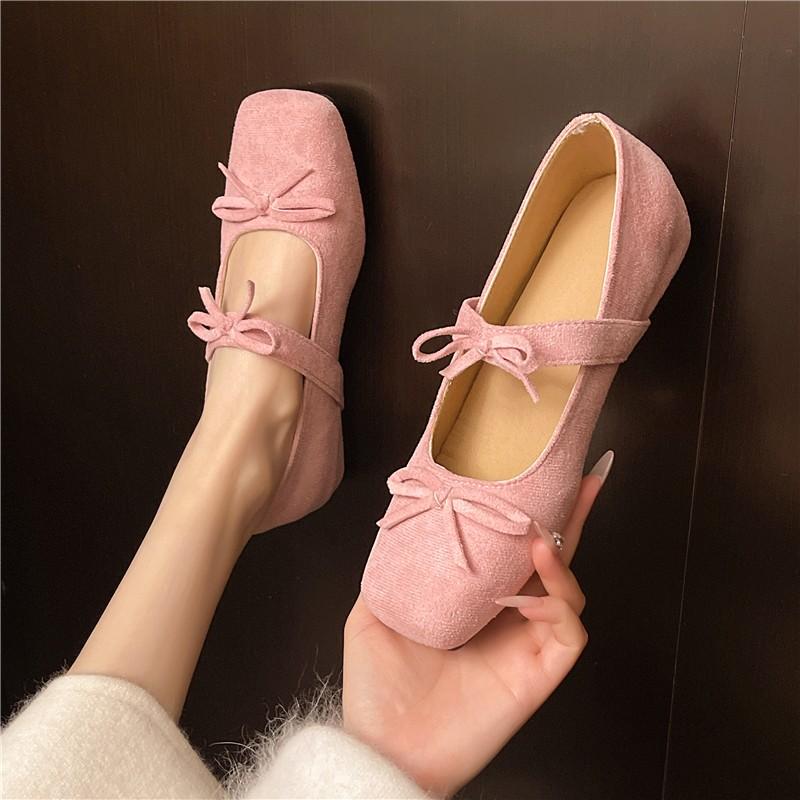 Fashion Shoes for Woman Shallow Mouthed Ballet Flats Solid Color Slip On Bow Mary Jane Women's Shoes Soft Sole Casual Red Single Loafers