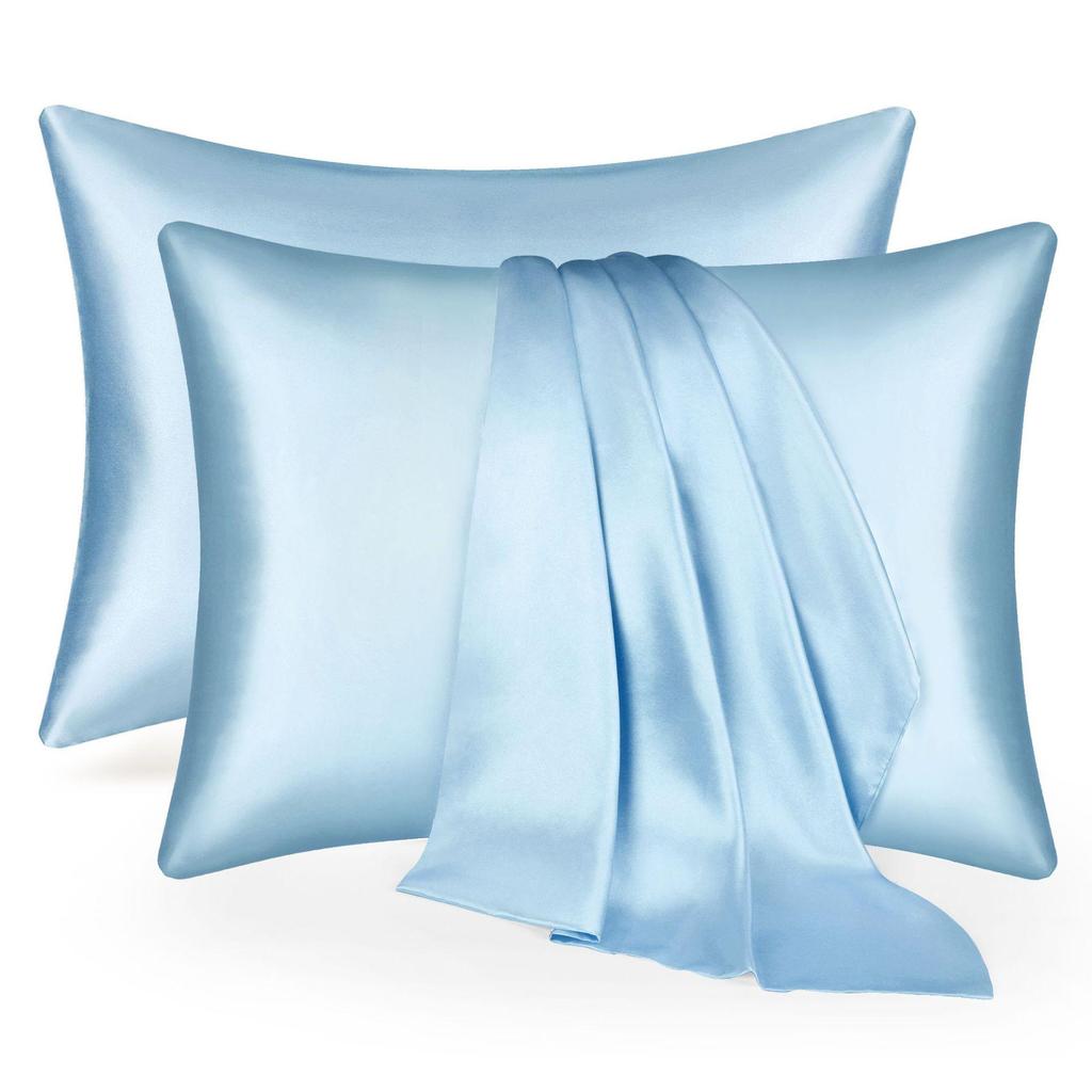 Solid Color Ice Silk Satin Zipper Pillowcase