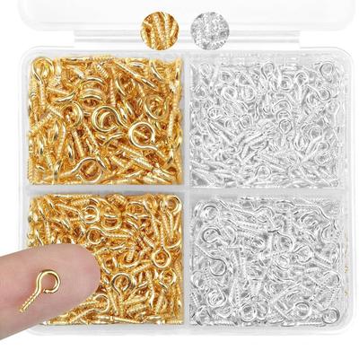 400Pcs/Set 5x10mm Golden Silvery Sheep's Eye Nail Set Alloy Screw Eye Pins for DIY Jewelry Making Bracelet Necklaces Accessories Kit