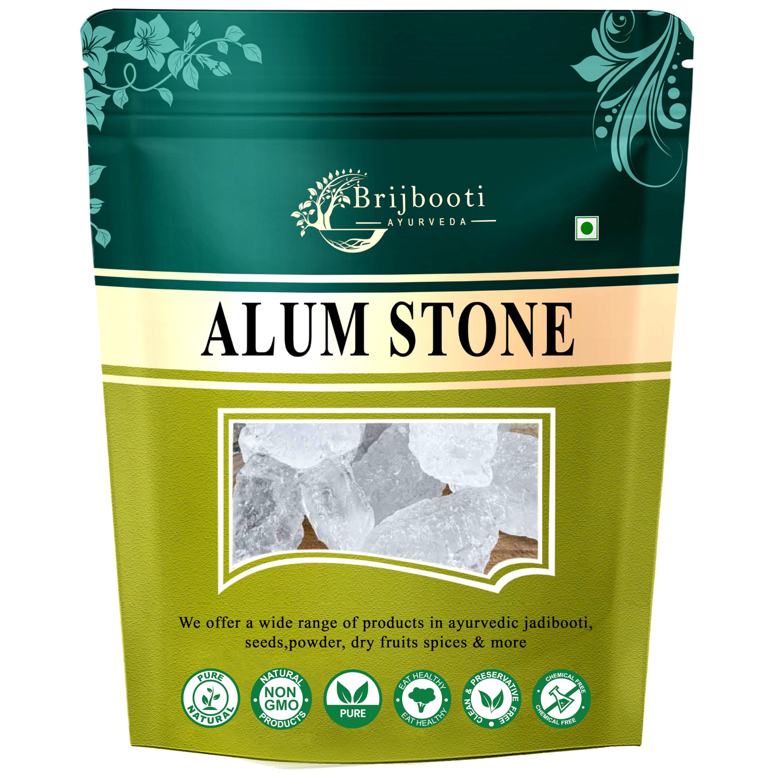 Brijbooti Alaunstein 350 Gramm, Fitkari Stein für Hautstraffung, Rasur, Phitkari Stein, Padikaram, Sphatika, Weiße Fitkari Kristalle, FSSAI, GMP