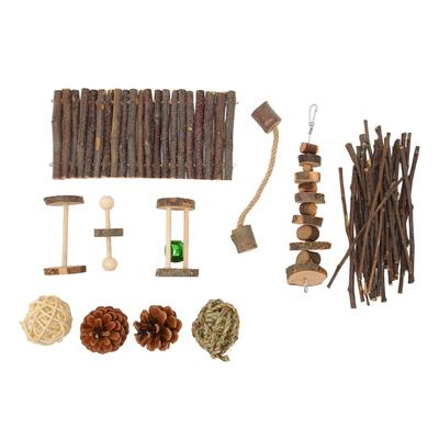 Hamster Toys Set Teeth Grinding Tunnel Chew String Grass Rattan Ball Wood Sticks Small Animal Molar