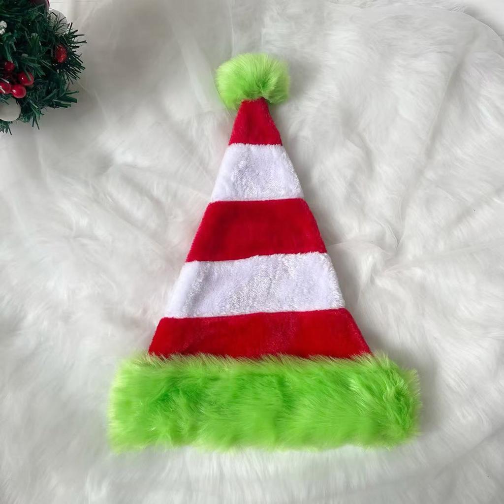 Pompoms Christmas Santa Hats for Children Adult Family Gathering Stripe Plush Santa Hats Festival Props Holiday Headpiece