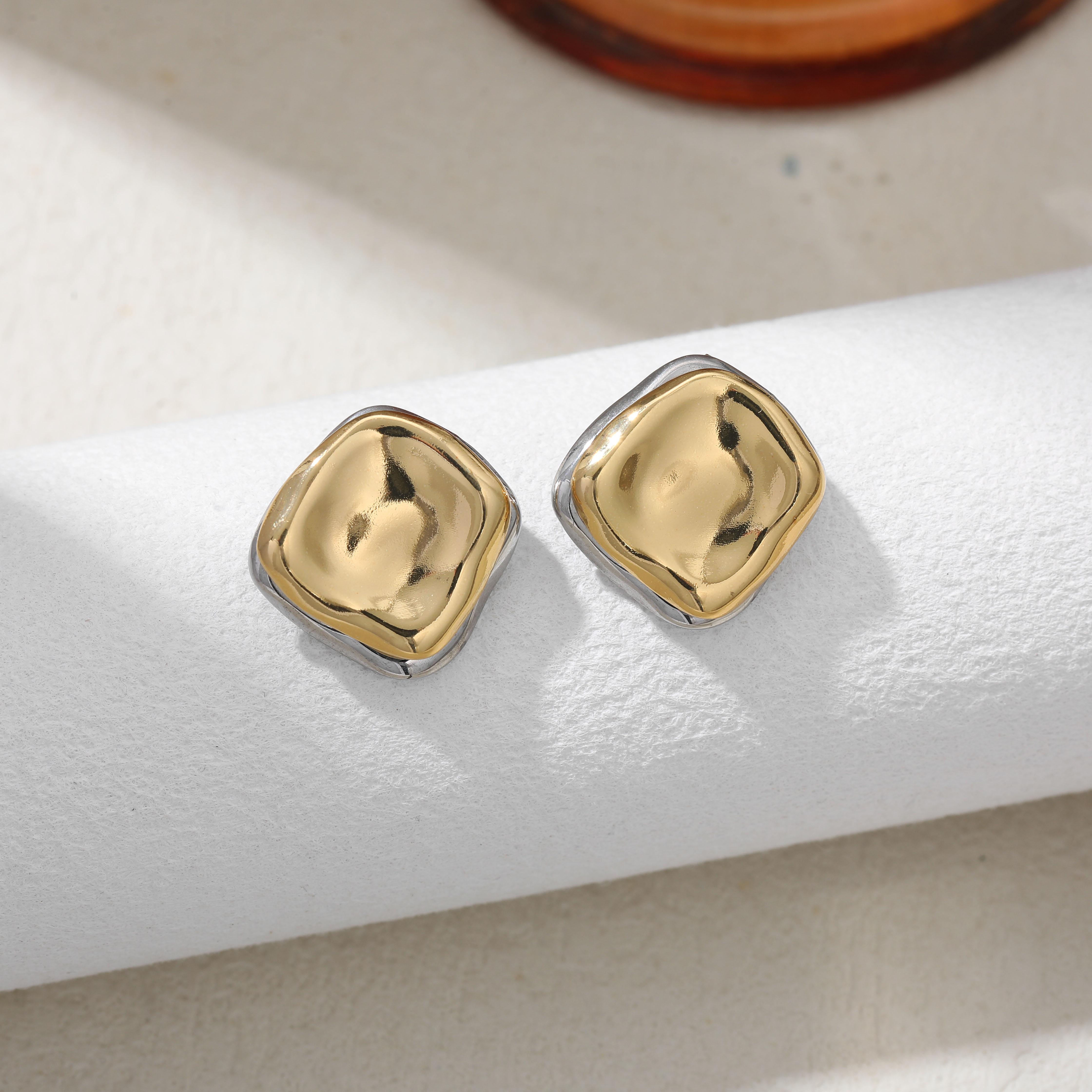 

Two-tone Stainless Steel Geometric Flower Shape Stud Earrings Gold Plated Irregular Round Circle Women s Earrings Party Jewelry