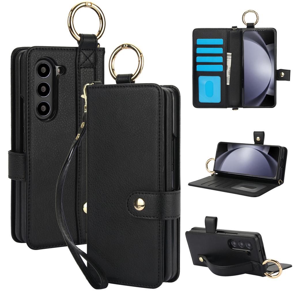 Samsung FOld7 Mobile Phone Leather Case Wristband Protective Cover Z FOld6 Carbon Fiber Business Mobile Phone Case Pen Slot