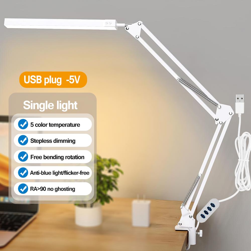 LED Desk Lamp Swing Arm Desk Light with Clamp 3 Lighting 10 Brightness Eye-Caring led Reading Desk Lamps for Home Office lights