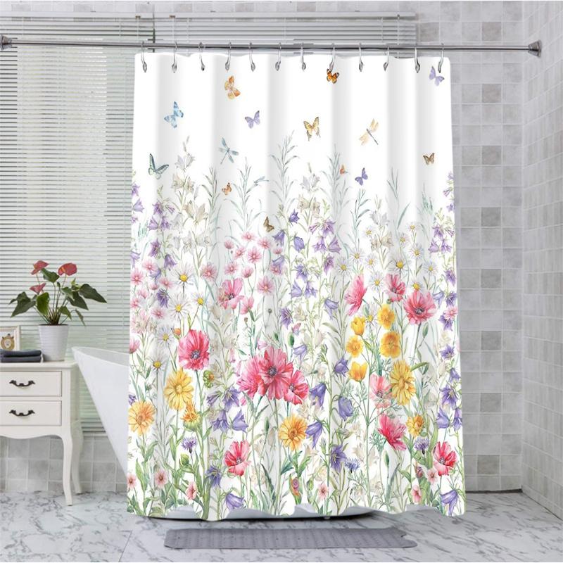 Butterfly and Floral Bathing Curtain  Bathroom Letters Shower Curtain Waterproof With 12 Hooks Fishes Home Deco Free Ship
