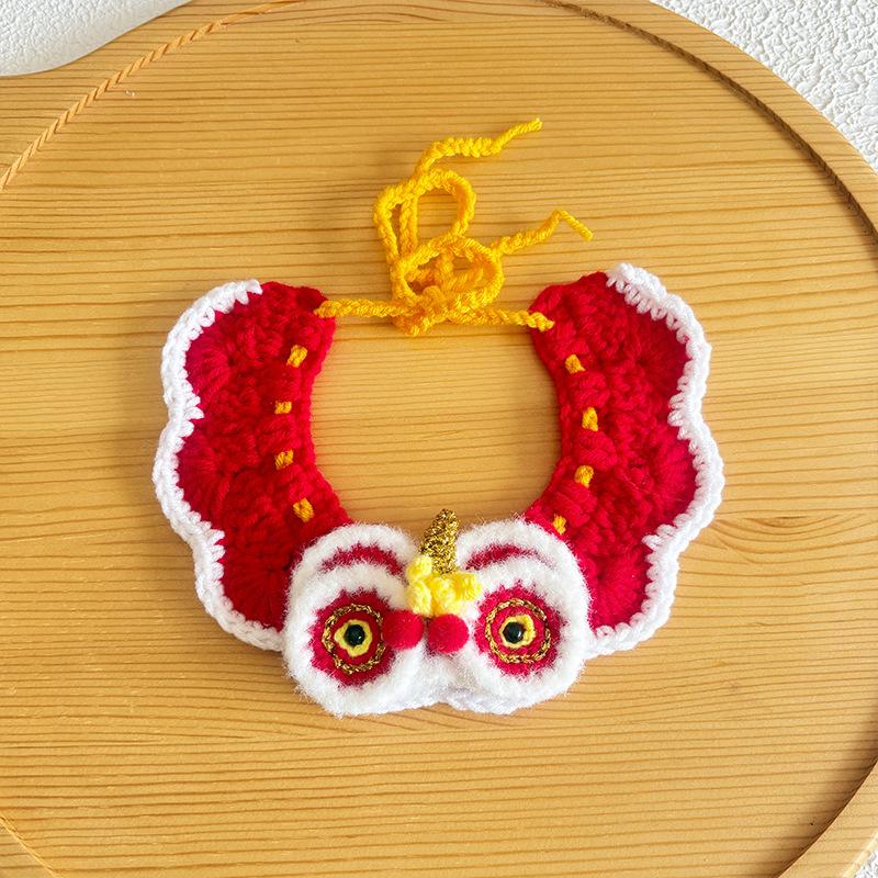 Hand Woven Cat Collars Adjustable Red New Year Dog Scarf Tassel Fortune Spring Festival Decoration Pet New Year Accessories
