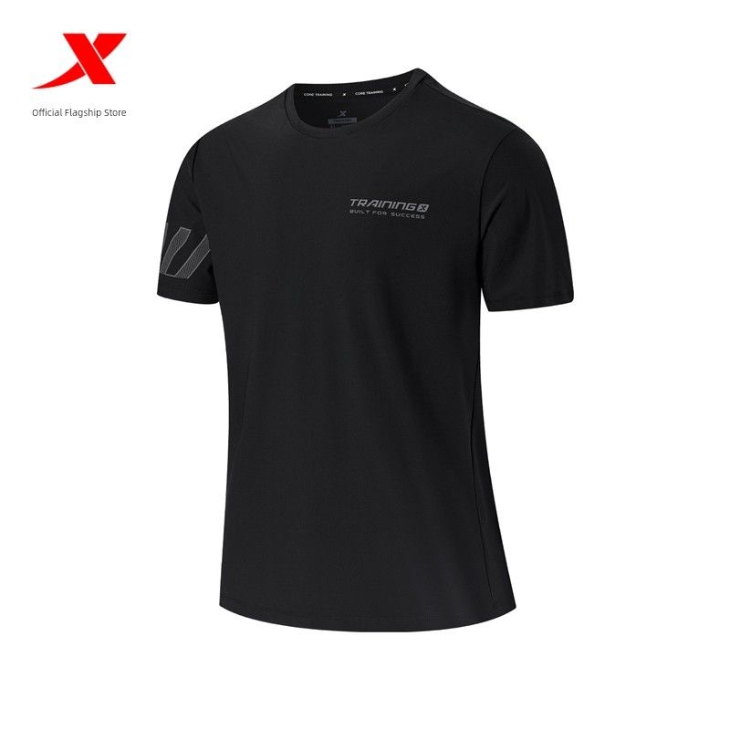

Tebu Men s Genuine Goods Loose Elastic Short-Sleeved Sports T-shirt Positive Black M
