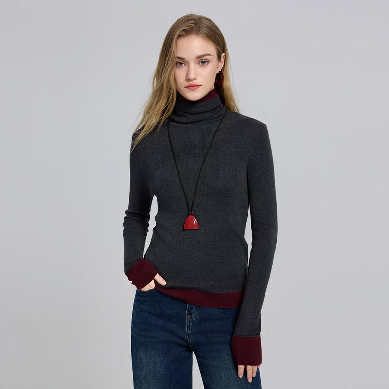 

TARTU Faux Two-Piece Color-Block Turtleneck Knit Top One Size