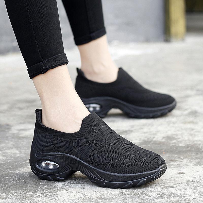 Large Size Women's Shoes Air Cushion Flying Woven Breathable Sports Shoes Dance Foot Cover Casual Women's Shoes Rocking Shoes Socks Shoes
