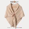 Women S Knitted Triangular Scarf With Buckle Dual Use As Shawl And Neck Warmer
