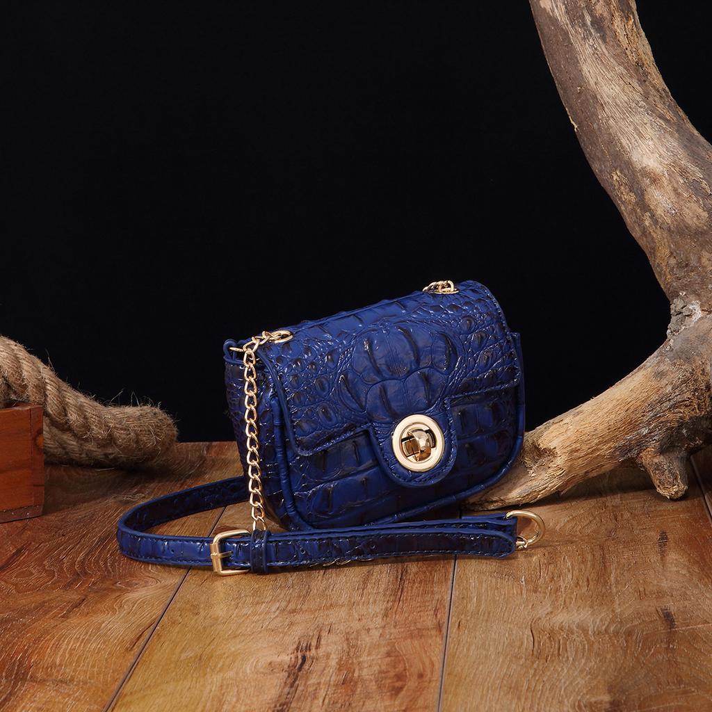 Independent Stand Crossbody Single Shoulder Retro Women's Bag with Multi-color Crocodile Pattern Brahmin